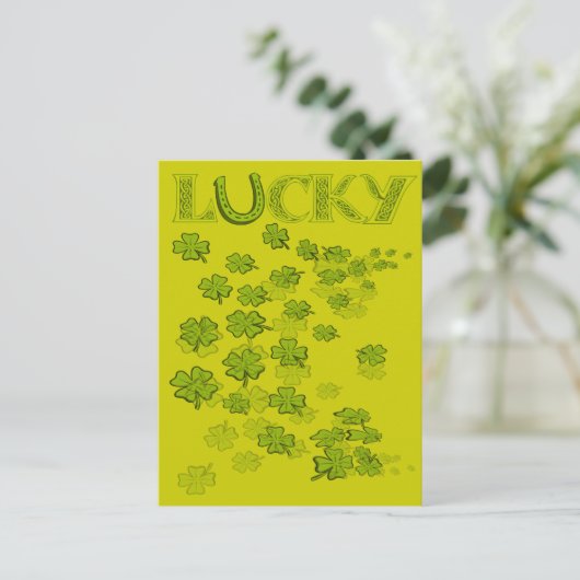 Lucky Hoefijzer Shamrocks Briefkaart (Staand voorkant)
