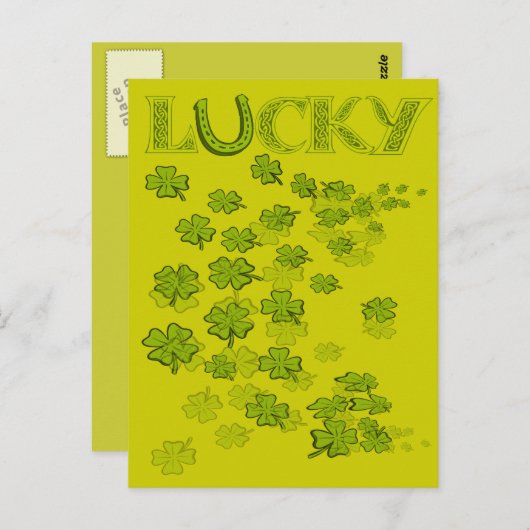 Lucky Hoefijzer Shamrocks Briefkaart (Voorkant / Achterkant)