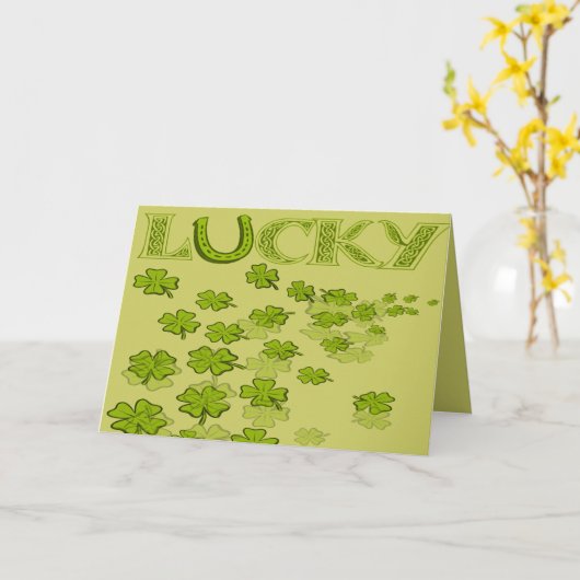 Lucky Hoefijzer Shamrocks Kaart (Gele Bloem)
