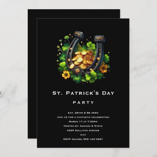 Lucky Hoefijzer St. Patrick's Day Kaart (Voorkant / Achterkant)