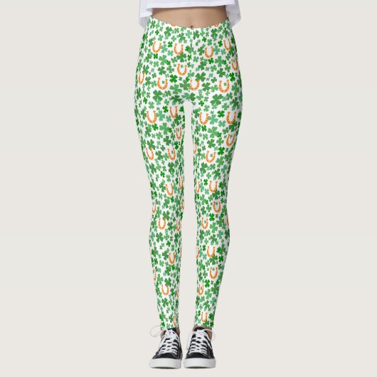 Lucky Hoefijzer Vierbladige Klaver St. Patrick's D Leggings (Voorkant)