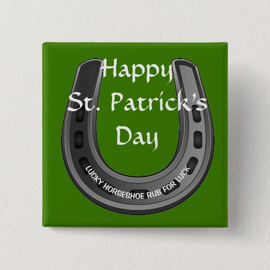 Lucky Hoefijzer Vierkante Button 5,1 Cm (Voorkant)