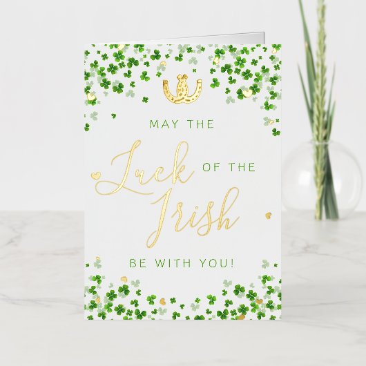 Lucky Hoefijzers & Irish Clover St. Patrick's Day Folie Wenskaart (Voorkant)