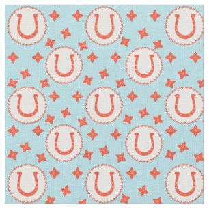 Lucky Hoefijzers Pattern Light Blue en Oranje Stof