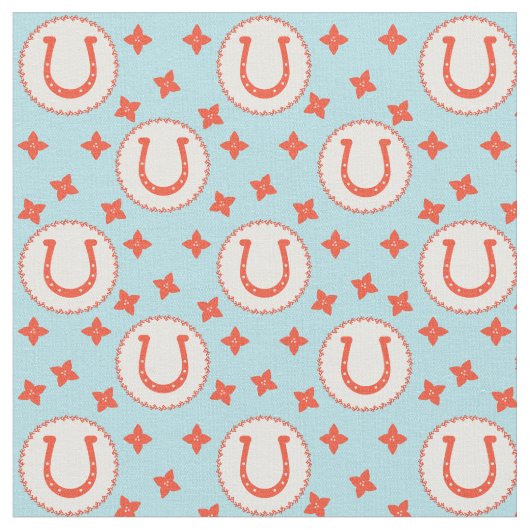 Lucky Hoefijzers Pattern Light Blue en Oranje Stof (Close Up)
