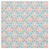 Lucky Hoefijzers Pattern Light Blue en Oranje Stof (Swatch)