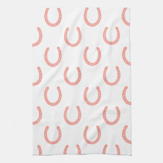 Lucky hoefijzers roze keukenhanddoek (Verticaal)