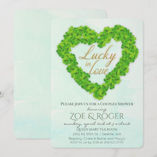 Lucky in liefde klaver koppels douche uitnodiging (Voorkant / Achterkant)