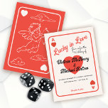 Lucky in liefde spelen Kaart Ace bruiloft<br><div class="desc">Lucky in Love Aces speelkaarten met leuke lettertypen met een mod retro vibe. Beschikt over een Ace of Hearts faux speelkaart met een leuk retro-geïnspireerd ontwerp en een cupid op de achterkant. Kleuren van Rood, zwart en zeer licht romig wit. Perfect voor een snelle bruiloft of een all out Vegas...</div>