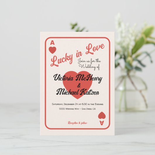 Lucky in liefde spelen Kaart Ace bruiloft (Staand voorkant)