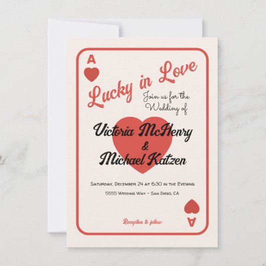 Lucky in liefde spelen Kaart Ace bruiloft (Voorkant)