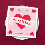 Lucky In Liefde Vegas Chic Roze & Rood Bachelorett Servet<br><div class="desc">Verhoog je Las Vegas bachelorette bash met onze gepersonaliseerde 'Lucky in Love' bachelorette party servetten! Versierd met een charmant hart en de feestelijke tekst 'gelukkig in de liefde', deze servetten zetten de perfecte toon voor een onvergetelijke viering. Voeg de naam van de bruid toe voor een persoonlijke touch die de...</div>