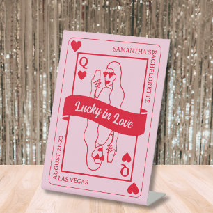 Lucky In Liefde Vet Roze & Rood Bachelorette Reclamebord Met Voetstuk