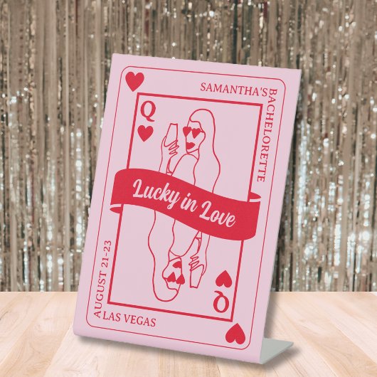 Lucky In Liefde Vet Roze & Rood Bachelorette Reclamebord Met Voetstuk