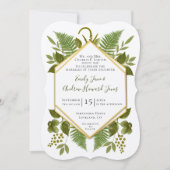 Lucky in Love 4 Leaf Clover Fern Geometric Wedding Kaart (Voorkant)