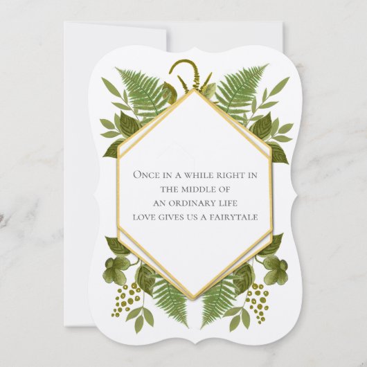 Lucky in Love 4 Leaf Clover Fern Geometric Wedding Kaart (Achterkant)