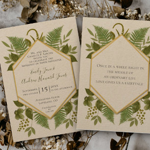 Lucky in Love 4 Leaf Clover Fern Geometric Wedding Kaart