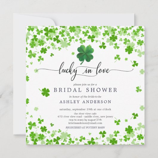 Lucky in Love 4 Leaf Clover Vrijgezellenfeest Invi Kaart (Voorkant)