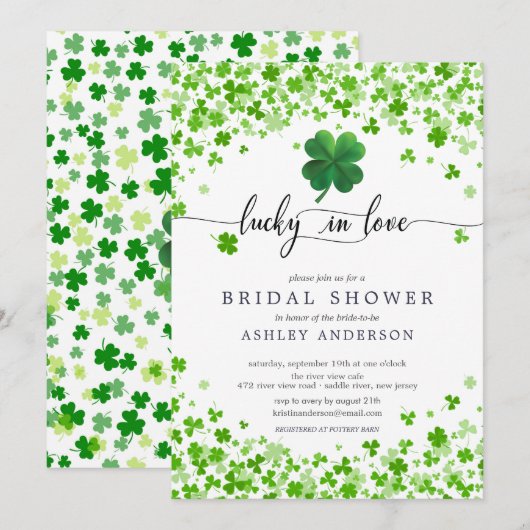 Lucky in Love 4 Leaf Clover Vrijgezellenfeest Kaart (Voorkant / Achterkant)