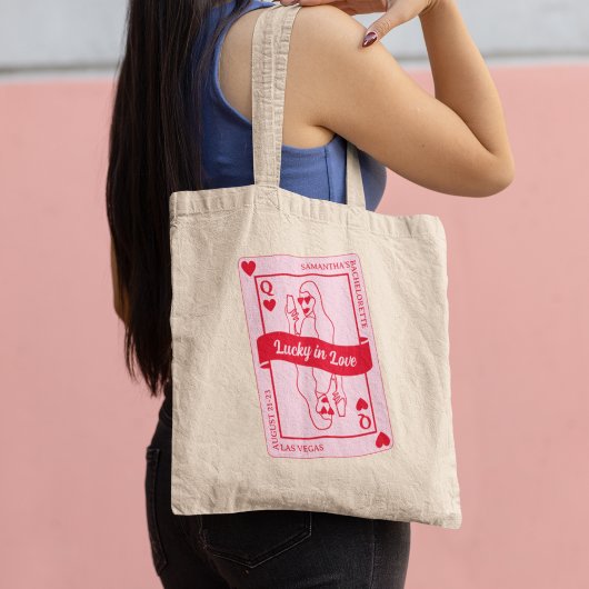 Lucky In Love Aangepaste Naam Roze & Rood Bachelor Tote Bag
