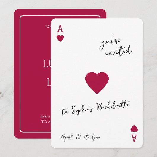 Lucky In Love Bachelorette Ace Of Hearts Kaart (Voorkant / Achterkant)