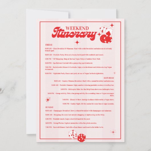 Lucky In Love Bachelorette Weekendprogramma Kaart (Achterkant)