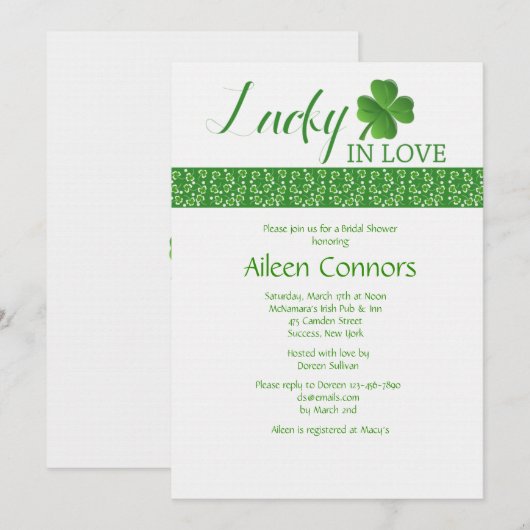 Lucky in Love Bridal Shower Uitnodiging (Voorkant / Achterkant)