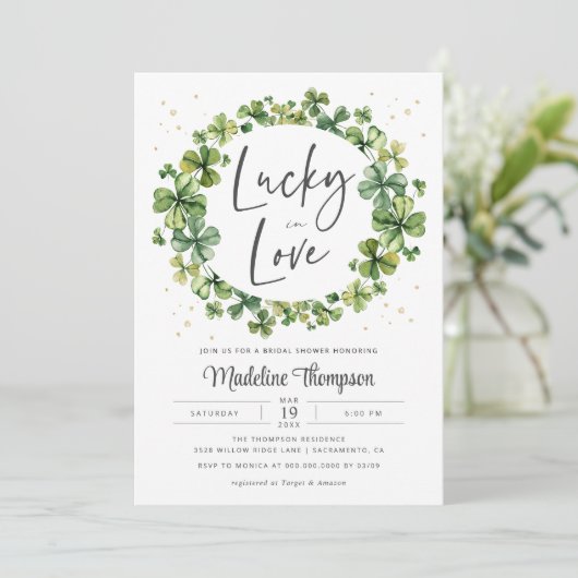 Lucky in Love Bridal Shower Uitnodiging (Staand voorkant)