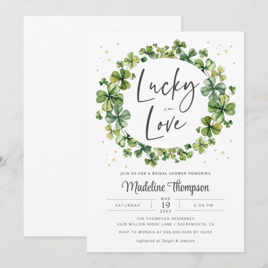 Lucky in Love Bridal Shower Uitnodiging (Voorkant / Achterkant)