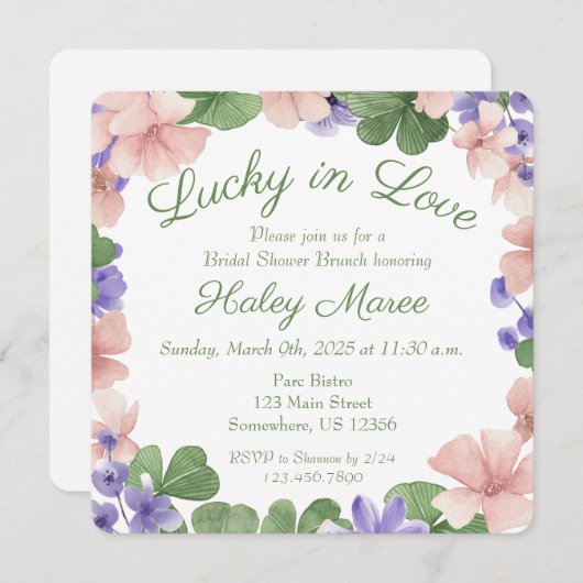 Lucky In Love Bridal Shower Uitnodiging (Voorkant / Achterkant)