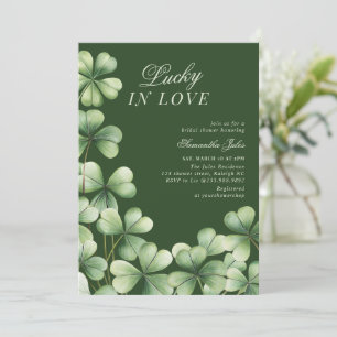 Lucky in Love Bruiloftsfeest Groen Klavertjevier  Kaart
