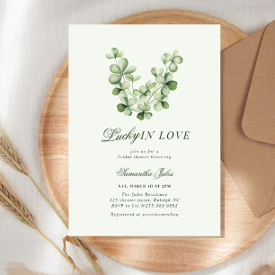 Lucky in Love Bruiloftsfeest Groen Klavertjevier  Kaart