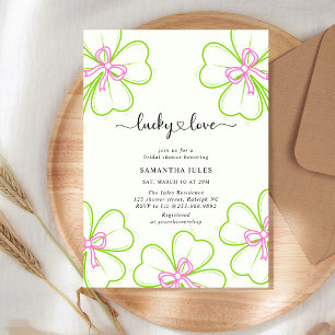 Lucky in Love Bruiloftsfeest Roze Groene Klaver Kaart