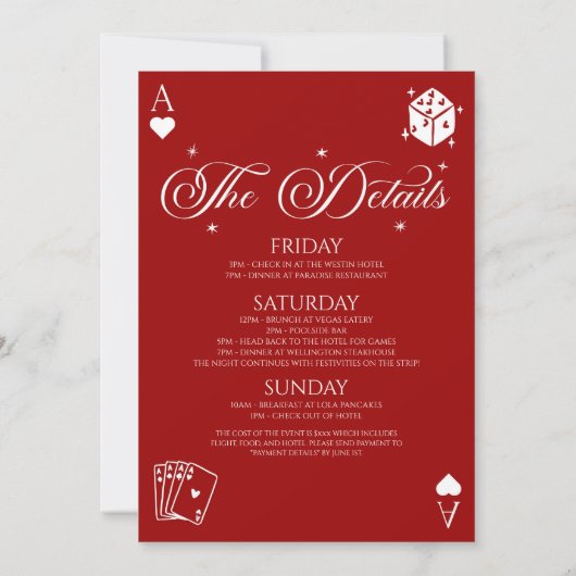 Lucky In Love Casino Bachelorette Weekend Party Kaart (Achterkant)