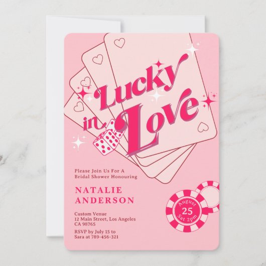 Lucky in Love Casino Dice & Chips Vrijgezellenfees Kaart (Voorkant)