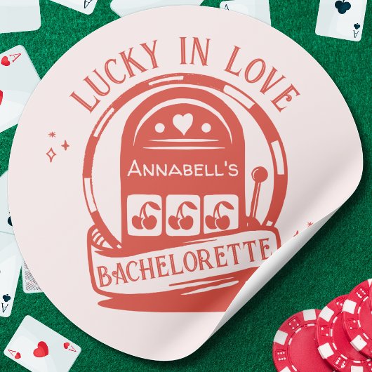 Lucky in Love Casino Hand getrokken Vegas Bachelor Ronde Sticker