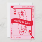 Lucky In Love Chic Roze & Rood Bachelorette Weeken Kaart (Voorkant)