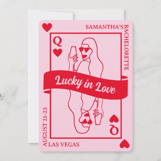 Lucky In Love Chic Roze & Rood Bachelorette Weeken Kaart (Voorkant)