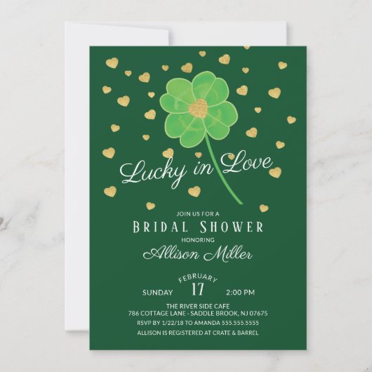 Lucky in Love Clover Bruidsdiner Kaart (Voorkant)