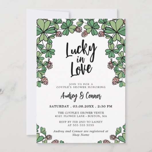 Lucky in Love Clover Couple's Shower Kaart (Voorkant)