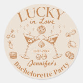 Lucky In Love Cocktail Bachelorette Feestje Ronde Sticker (Voorkant)