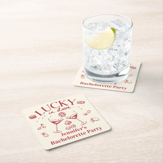 Lucky In Love Cocktail Bachelorette Party Classic Kartonnen Onderzetters (Insitu)