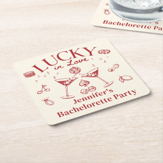 Lucky In Love Cocktail Bachelorette Party Classic Kartonnen Onderzetters (Schuin)