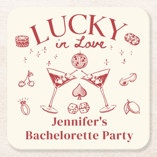 Lucky In Love Cocktail Bachelorette Party Classic Kartonnen Onderzetters (Voorkant)