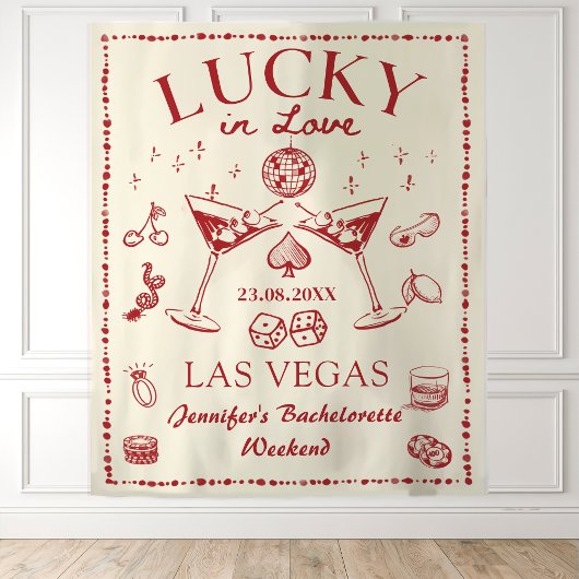 Lucky in Love Cocktail Bachelorette Party Tapestry Wandkleed