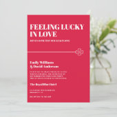 Lucky in Love Crimson Red Minimal Wedding Kaart (Staand voorkant)