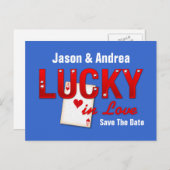 Lucky in Love Custom Save the Date Aankondigingskaart (Voorkant / Achterkant)