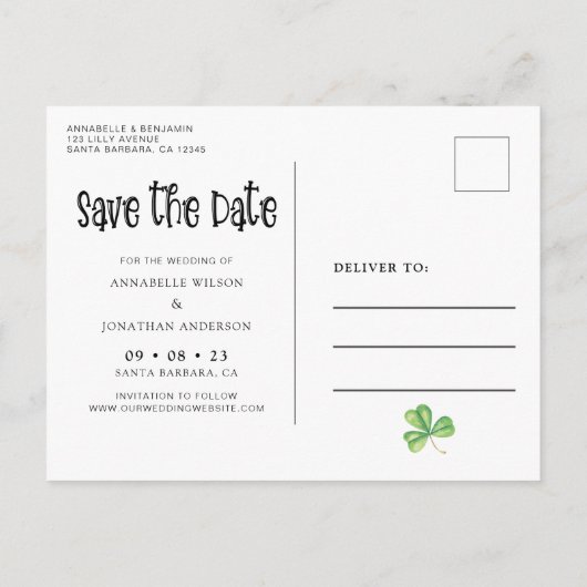 Lucky in Love | De datum van de bruiloft opslaan Aankondigingskaart (Achterkant)