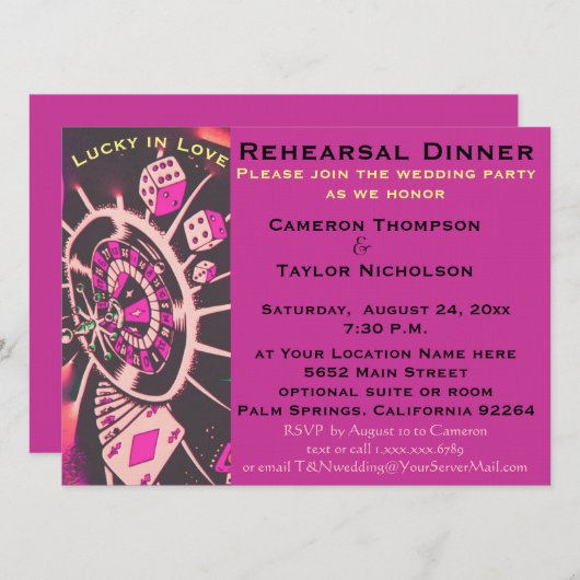 Lucky in Love Dice Rehearsal Dinner Kaart (Voorkant / Achterkant)