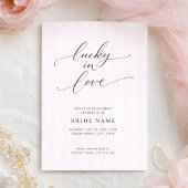 Lucky in Love Elegant Pink Stripe Bridal Shower Kaart